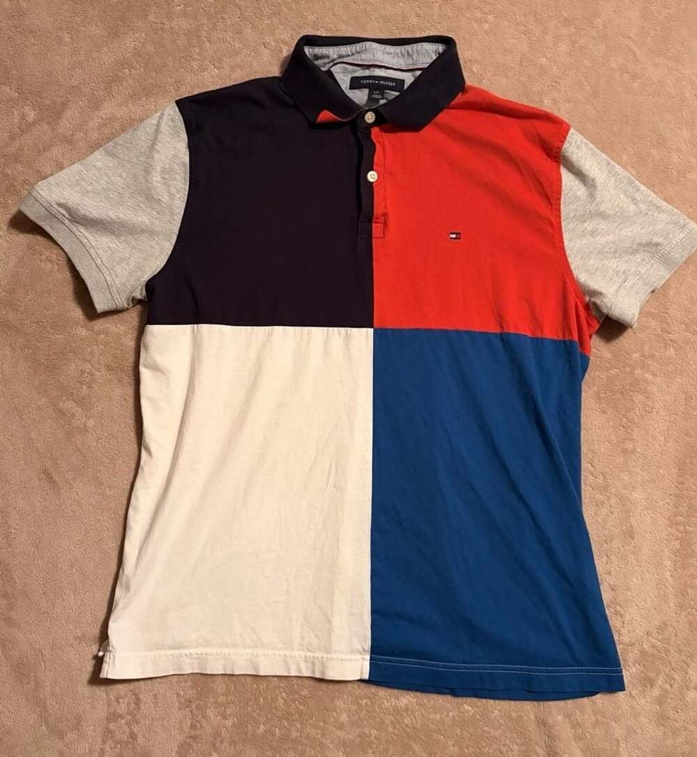 Tommy Hilfiger Colorblock Polo Size L Multi-Color Short Sleeve Shirt